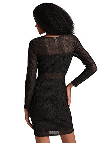 Kazo Women's Polyester Bodycon Mini Casual Dress (124657BLACKCM_Multicolor