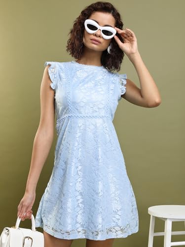 Tokyo Talkies Women Round Neck Sleeveless Mini Dress TTJ6012427 Blue L