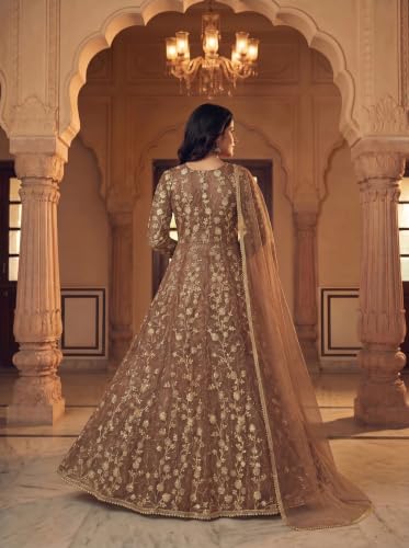 RUDRAPRAYAG Net And Santoon Embroidered Semi Stitched Anarkali Gown For Women