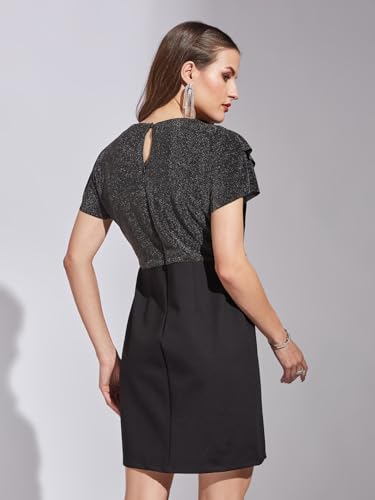 Latin Quarters Women Black Half Sleeves Casual Solid Dress_XL