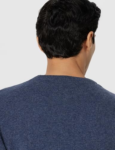Men Navy Patterned Crew Neck Sweater