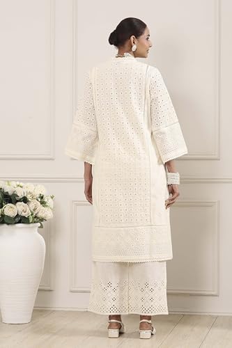 Biba Women Yellow Cotton Straight Suit Set_36