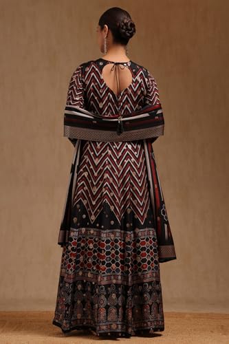 Soch Womens Black Russian Silk Chevron Gown with Mirror and Cutdana