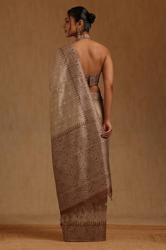 Soch Womens Brown Tussar Embroidered Saree With Thread Work