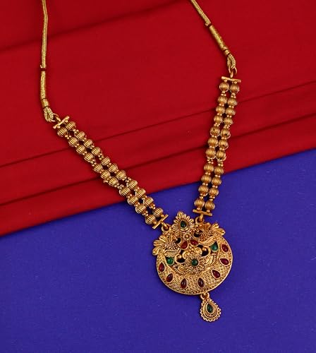 CUTE GOLD Antique Oxidised Plating Necklace With Earring For Women and Girls | Antique Temple Necklace Set for Women & Girls(AN-359)(Modern)