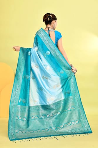 SWORNOF Women's Kanjivaram Soft Silk Banarasi Sarees With Unstiched Blouse Piece (SKY)