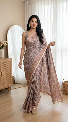 SHANTVAN GALLERY Roman Silk Position Print Saree for Women with Real Mirror Work | Designer Digital Print Women Saree with Piping Border, Kodi Latkan & Unstitched Blouse Piece