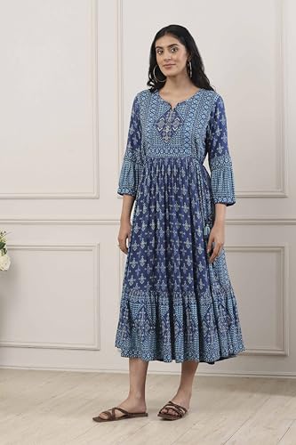 Biba Women Indigo Viscose Rayon Anarkali Dress_32
