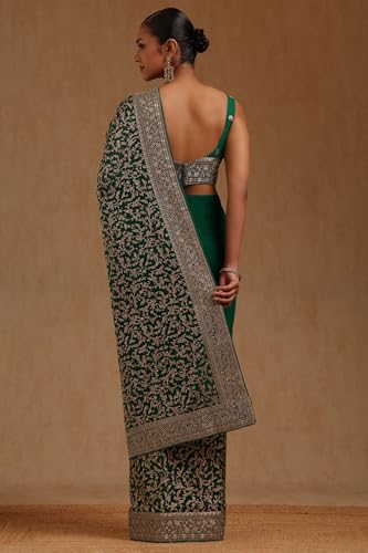 Soch Womens Teal Georgette Embroidered Saree With Zari
