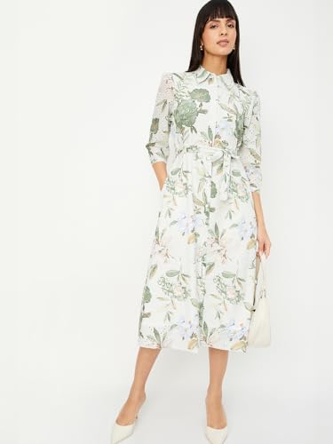 Max Women's Pure Cotton A-Line Midi Dress (DTI3701A_Green