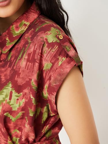 Max Women's Polyester A-Line Below The Knee Dress (EC58001_Rust