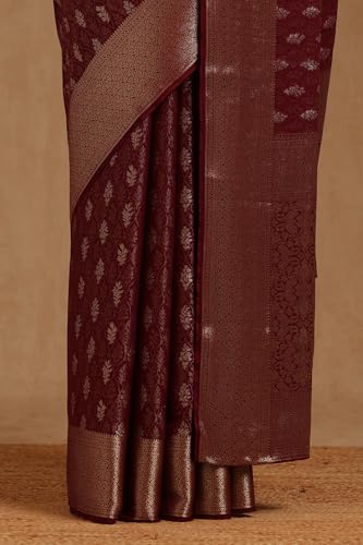 Soch Womens Wine Georgette Floral Zari Woven Saree