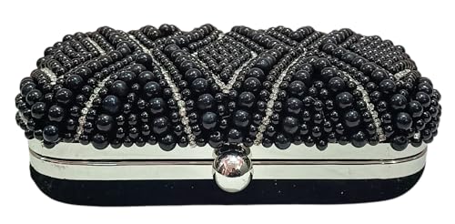 Amerie Fashions Women's Embroidered Beaded Clutch Purse for Party Wedding (Black)