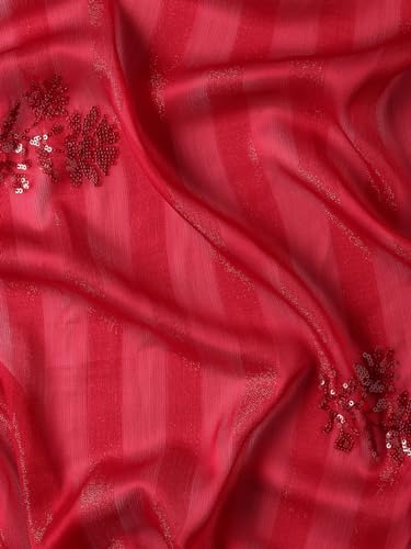 Kalyan Silks Women's Art Silk Full Of Maroon Shaded Sequence Fancy Saree With Plain Blouse