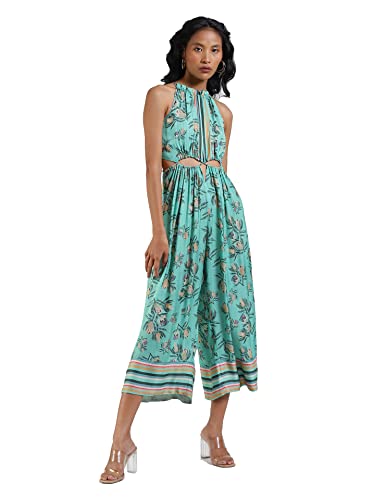Label RITU KUMAR Mint Floral Print Cut-Out Jumpsuit