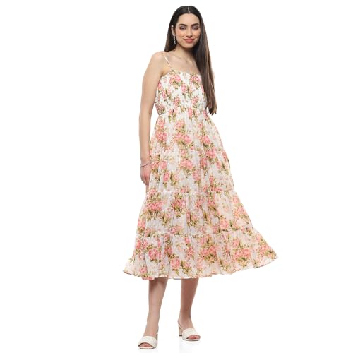 BIBA Women Printed Tired_Dress Mix and Match(Casual DRESSES2478_Off White_42)