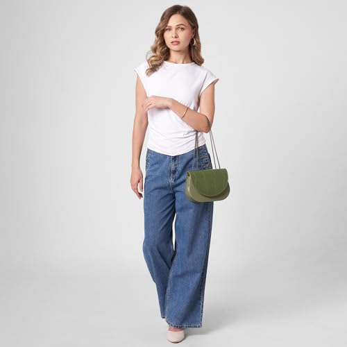 Caprese Edema Medium Sling Bag for Women with Adjustable Strap for Comfortable Wear | Flap with Magnetic Button Closure | Versatile Handbag for Everyday Use, Travel, & Special Occasions (Bottle Green)