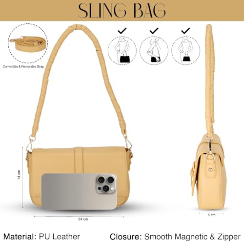 SIBY PU Leather Shoulder Sling Bag for Women- Versatile Crossbody Purse with Detachable Strap, Travel Outdoor Mini Bag-YELLOW