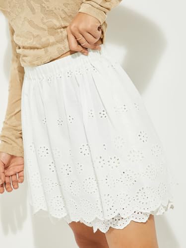 Max Alaya F x URB_N Women Schiffli Embroidered Mini Skirt (Ivory_XS)
