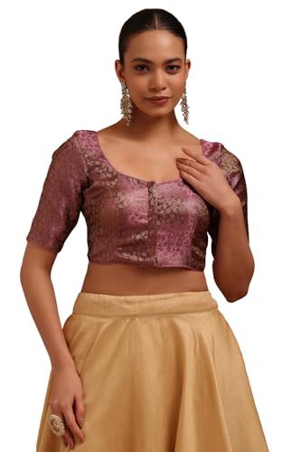 Soch Womens Onion Pink Tissue with Zari Woven Padded Blouse