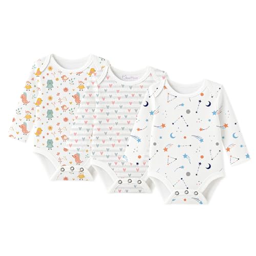 MOM'S HOME Soft Organic cotton Unisex New Born Baby Onesie/BodySuit- Full Sleeve: Pack of 3-6-12 Months