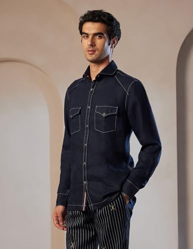 U.S. POLO ASSN. Pacho X Convertible Collar Linen Shirt (USSHTP0921_Navy_40)