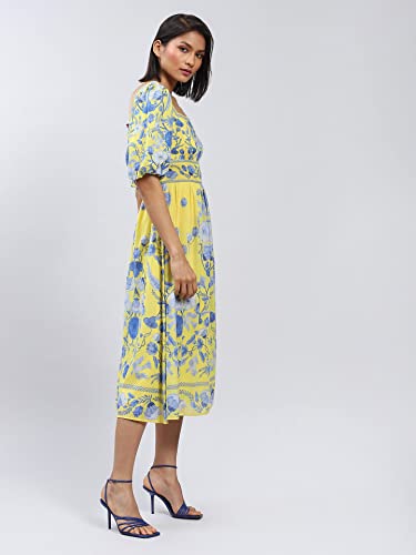 Label RITU KUMAR Yellow Floral Print Midi Dress