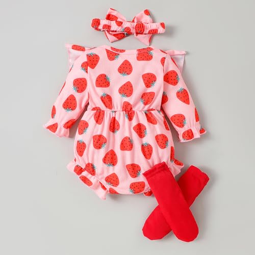 Hopscotch Girls Full Sleeves Pink Strawberry Bow Applique Bodysuits For Ages (9-12 Months)