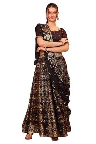 Aurelia Women’s Abstract Printed Tape Embellished Straight Black Crop Top, Skirt and Dupatta Set (Size-XXL)-AS16060-509644