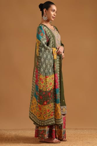 Soch Womens Green Viscose Blend Ethnic Motifs Zari Embroidered Salwar Suit With Sequin