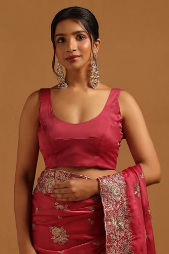 Soch Womens Onion Pink Fendy Chiffon Floral Saree With Stone Work