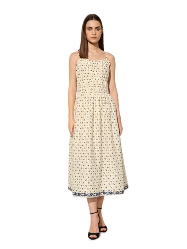 ONLY Women's Floral Print Fit and Flare Beige Dress