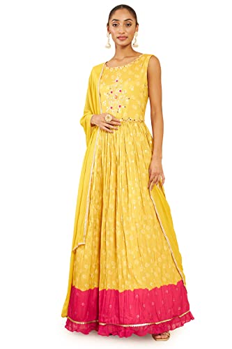 Soch Women Yellow Art Silk Abstract Print Gown