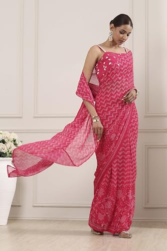 Biba Women Pink Poly Georgette Regular Saree_40