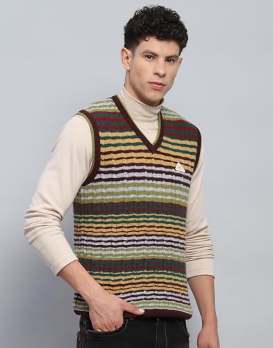 Monte Carlo Mens Striped Multi Color V Neck Sleeveless Sweater (1239195SL-2-44)