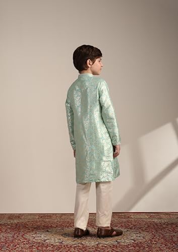 Manyavar Boys Green Brocade Kurta Pyjama Set(2-3 years)