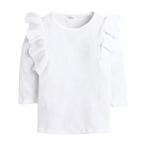 Hopscotch Baby Girls Cotton and Spandex Solid Ruffled 3/4th Sleeves Top And Skirt Set in White Color For Ages 12-18 Months (XIQ-4185383)