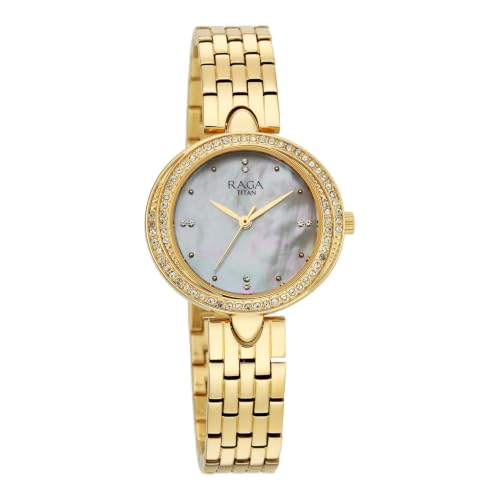 Raga Showstopper 5.0 Quartz 3 Hands Round White MOP Dial, Gold Strap Watch for Women - 95463YM01