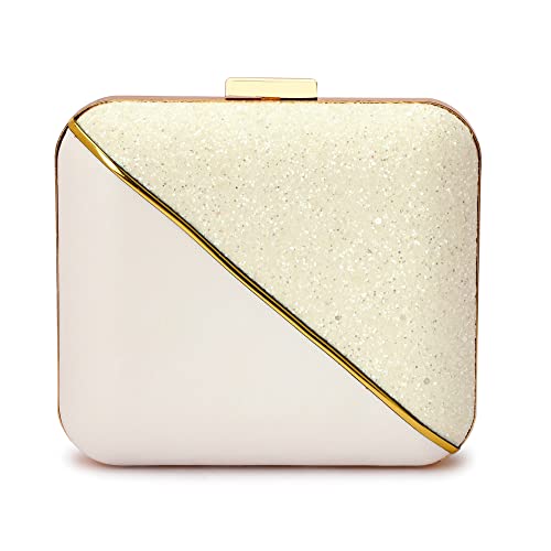 TOOBA Handicraft Hand Embroidered Box Clutch Bag Purse for Bridal, Casual, Wedding Bag for Women & Girls (White Dual)