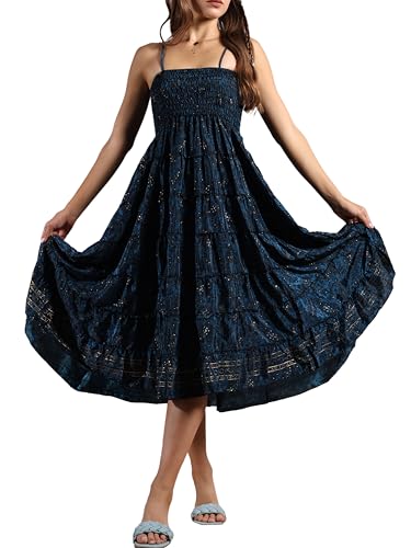 KE KANHA EXPORTs Convertible Skirt Dress for Women|Summer Skirt Dress Beach Wear|Boho Border Print Flared Design|Multicolor|Easily fits S-M-L|Bust 24-48 Inches Length 38 Inches|Boho Beach
