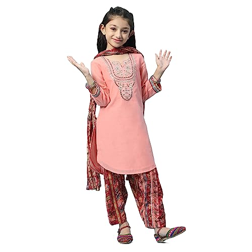 BIBA Girls Girl's Polyester Salwar Suit Set (KW5381AW23SLMORG_Orange