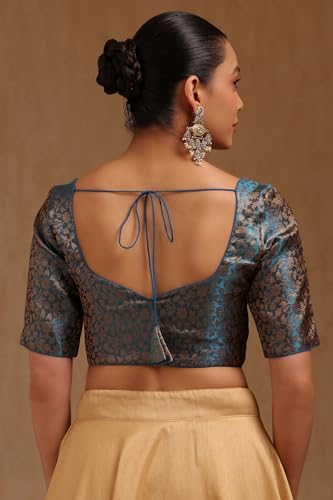 Soch Womens Turquoise Blue Tissue with Zari Woven Padded Blouse
