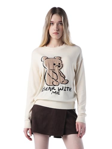 ONLY Women's Typography Regular Fit White Sweater