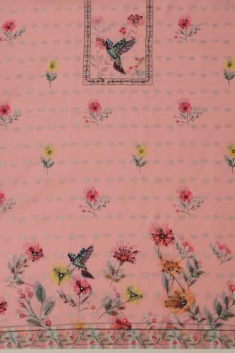 Soch Womens Peach Kota Botanical Print Unstitched Dress Material With Thread Work