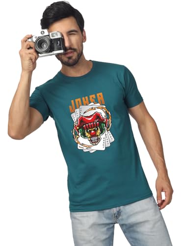 T-70 Men's Polycotton Printed Round Neck T-Shirt | Color - Peacock Green | Size - S