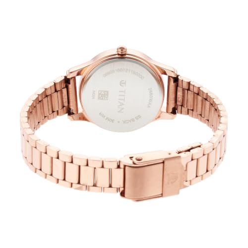 Titan Plain 3 Hands Karishma Rose Round Dial Rose Gold Plating Stainless Steel Strap Womens Watch - NU2660WM01
