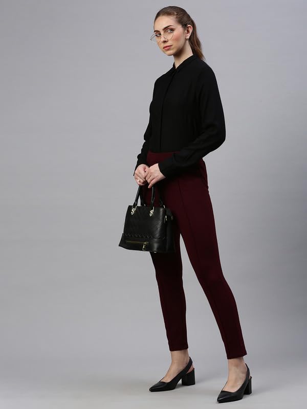 De Moza Women Tregging Woven Bottom Solid Rayon Wine