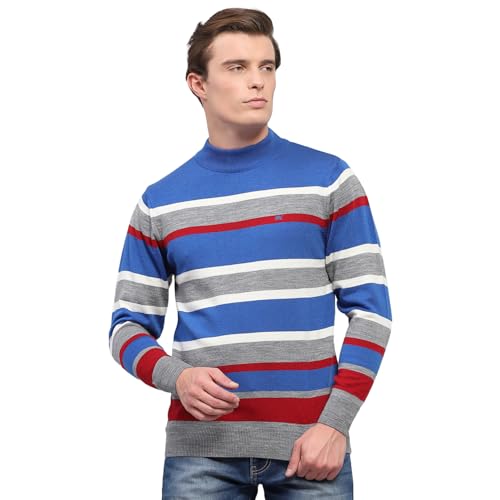 Monte Carlo Mens Grey Striped High Neck Full Sleeve Pullover (1243367TN-1-46)