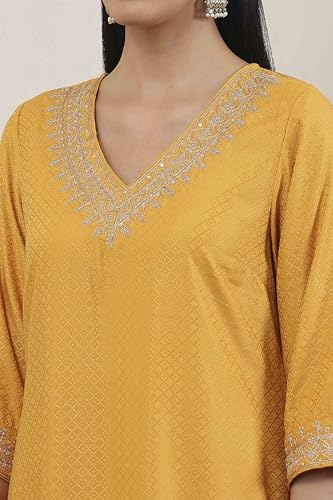 Biba Women Yellow Viscose Rayon Straight Suit Set_42