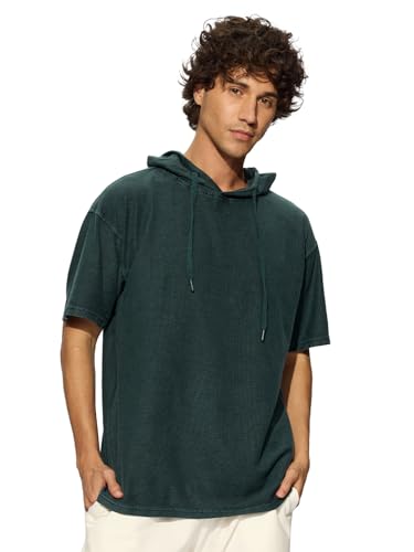 The Souled Store Kale Men and Boys Short Sleeves Solid Cotton Oversized Hooded T-Shirts